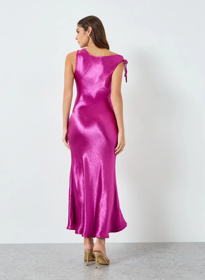 Styli  Women Purple Satin One Shoulder Bodycon Maxi Dress for Women | Best Price UAE